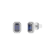 Boucles d'oreilles saphirs Émeraudes et diamants synthétiques ronds 1.02 carat or blanc 14 carats Rita